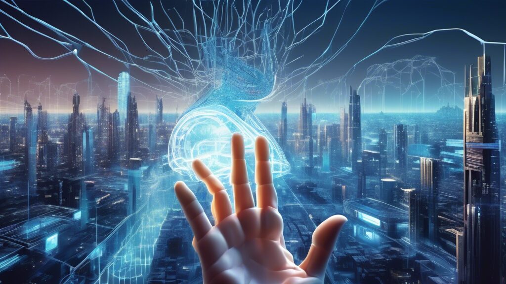 ## DALL-E Prompt Options for AI: Shaping the FuturennHere are a few options to capture the essence of AI's impact on the future:nn**Option 1 (Symbolic):**nn> A surreal scene where a human hand and a r