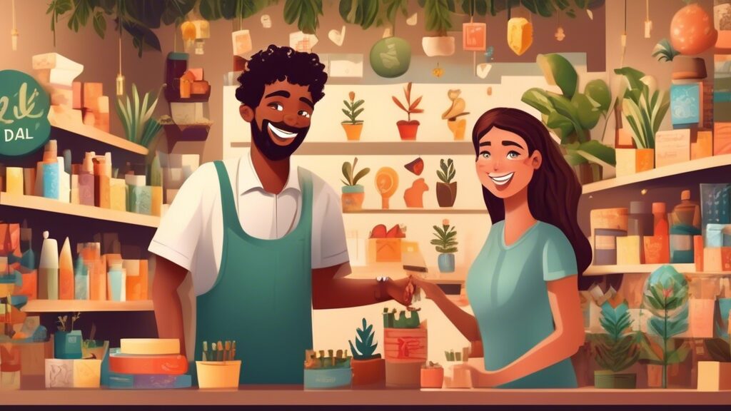 ## DALL-E Prompt Options for Cross-Selling: Grow Your Business and Delight Customers:nn**Option 1 (Literal):** nA shop owner with a happy customer, showing them additional products related to their pu