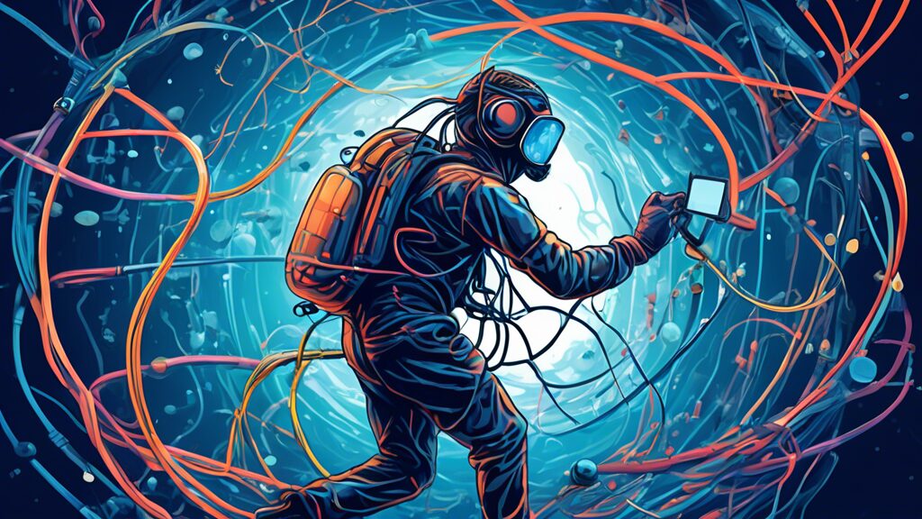 ## DALL-E Prompt Options for Understanding IVR: A Deep Dive:nn**Option 1 (Literal):**nn> A vibrant illustration of a person diving into a deep ocean of interconnected nodes and wires, representing the