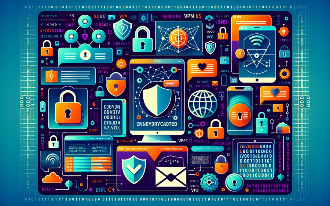 Create an image depicting various secure communication channels, such as encrypted messaging apps, VPN services, and secure email platforms. Illustrate these channels with iconography like padlocks, s